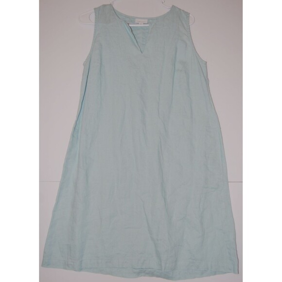 J Jill Love Linen Midi Dress S Mint Blue Lagenlook Relaxed Pockets 100% Linen - Picture 1 of 7